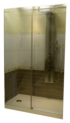 Душевая дверь в нишу Bas Пуэрта 130 см раздвижная, стекло прозрачное, профиль серебро