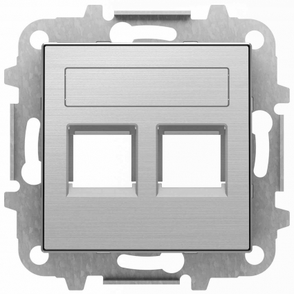 Лицевая панель ABB Sky розетки 2хRJ12/RJ45 со шторками полем для надписи нержавеющая сталь 2CLA851820A1401
