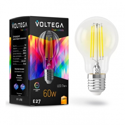 Лампа светодиодная Voltega E27 7W 2800K прозрачная VG10-A60E27warm7W-FHR 7154