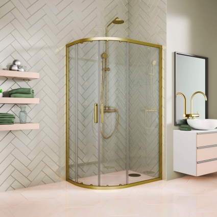 Душевой уголок Kubele DE018RBL-CLN-BR-100х80х200 прямоугольный-асимметричный, двери раздвижные