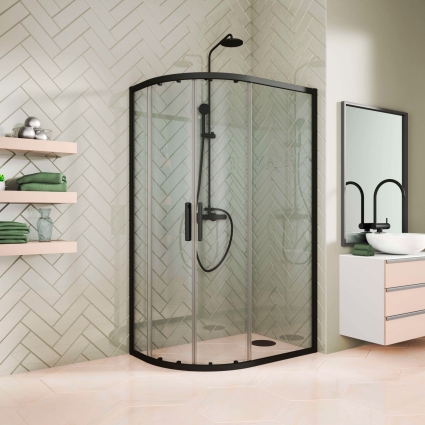 Душевой уголок Kubele DE018RBG-CLN-BLMT-105х80х200 прямоугольный-асимметричный, двери раздвижные