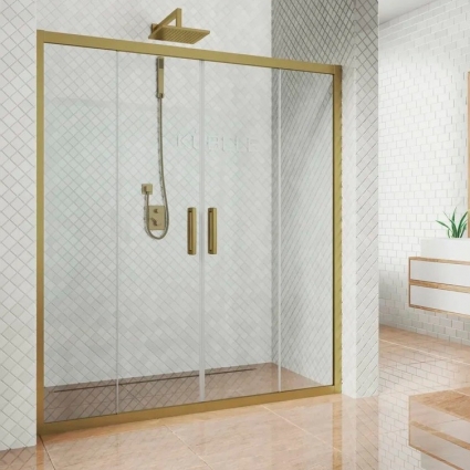 Душевая дверь в нишу Kubele DE019D4-CLN-BR 185 см, профиль бронза, раздвижная, стекло прозрачное