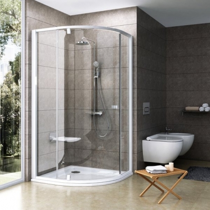 Душевой уголок Ravak PSKK3-100 Transparent, профиль и ручки белые, четверть круга, двери распашные