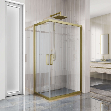 Душевой уголок Kubele DE019RC-CLN-BR 100х90 см, профиль бронза, прямоугольный, двери раздвижные