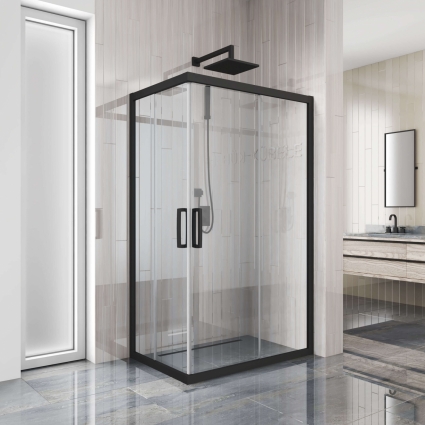 Душевой уголок Kubele DE019RC-CLN-BLMT 110х90 см, профиль матовый черный, прямоугольный, двери раздвижные
