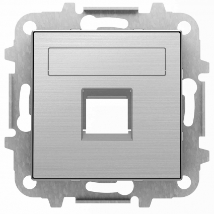 Лицевая панель ABB Sky розетки RJ12/RJ45 со шторками полем для надписи нержавеющая сталь 2CLA851810A1401