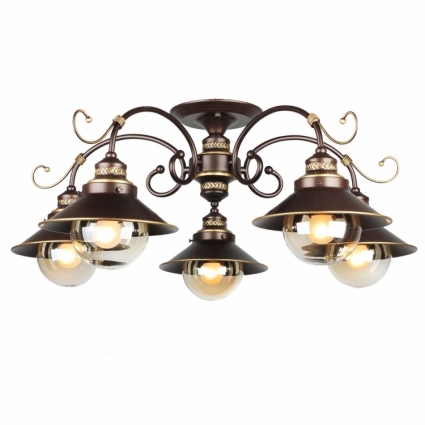 Потолочная люстра Omnilux OML-50407-05 в стиле кантри, цвет коричневый, мощность 300 Вт