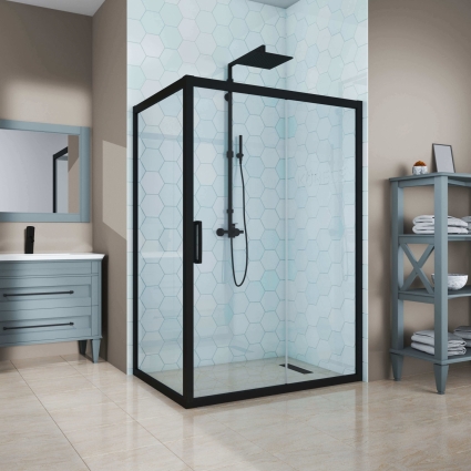 Душевой уголок Kubele DE019R-CLN-BLMT 120х90 см, профиль матовый черный, прямоугольный, двери раздвижные