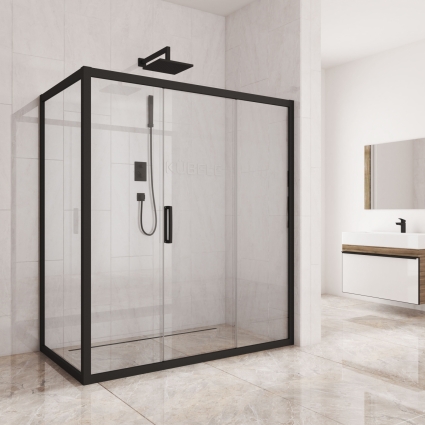 Душевой уголок Kubele DE019R3-CLN-BLMT 140х80 см, профиль матовый черный, прямоугольный, двери раздвижные