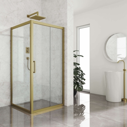 Душевой уголок Kubele DE019S-CLN-BR 90х90 см, профиль бронза, квадратный, двери раздвижные
