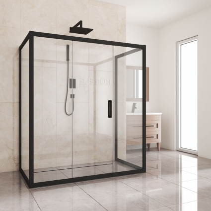 Душевой уголок Kubele DE019R3U-CLN-BLMT 140х80 см, профиль матовый черный, прямоугольный, двери раздвижные