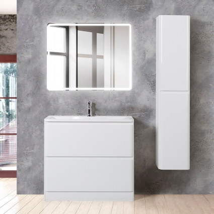 Мебель для ванной BelBagno Albano 100 напольная, bianco lucido, с ящиками, с доводчиками