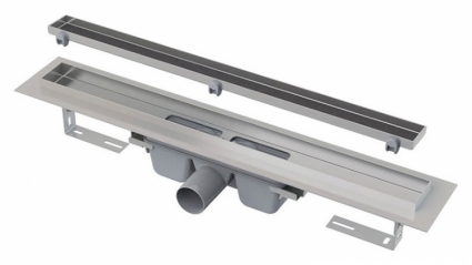 Душевой лоток AlcaPlast APZ107-Floor 850 с решеткой и опорами, серый, хром, выпуск боковой