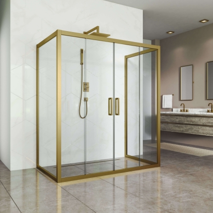 Душевой уголок Kubele DE019R4U-CLN-BR 140х80 см, профиль бронза, прямоугольный, двери раздвижные
