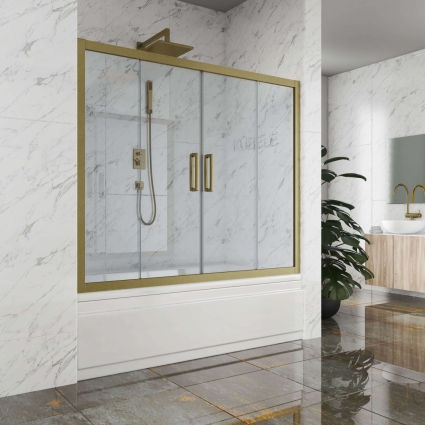 Шторка на ванну Kubele DE019P4-CLN-BR 150х150 см, профиль бронза, раздвижная, стекло прозрачное