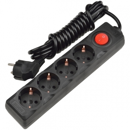Удлинитель (UL-00003610) 4гн х 3м с/з Uniel Standard S-GCD4-3B Black цвет черный, мощность 3500 Вт