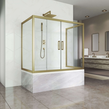 Шторка на ванну Kubele DE019P4U-CLN-BR 160х70 см, профиль бронза, раздвижная, стекло прозрачное