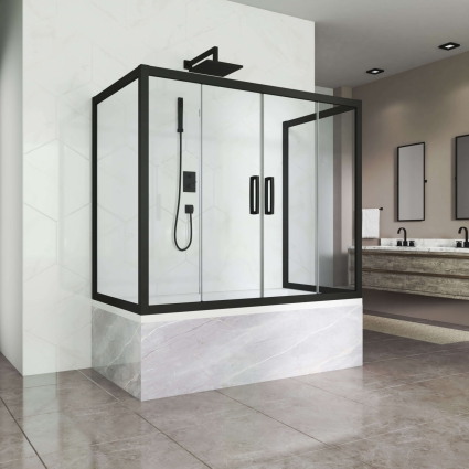 Шторка на ванну Kubele DE019P4U-CLN-BLMT 170х70 см, профиль матовый черный, раздвижная