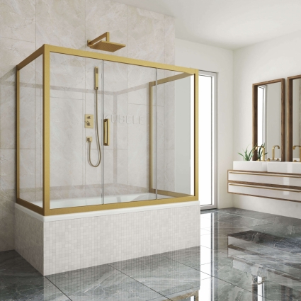 Шторка на ванну Kubele DE019P3U-CLN-BR 170х80 см, профиль бронза, раздвижная, стекло прозрачное
