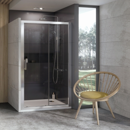 Душевая дверь в нишу Ravak 10DP2-100 Transparent, профиль сатин, раздвижная, стекло прозрачное