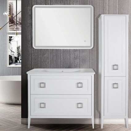 Мебель для ванной ASB-Woodline Рома 100Н напольная, белая, с ящиками, с доводчиками