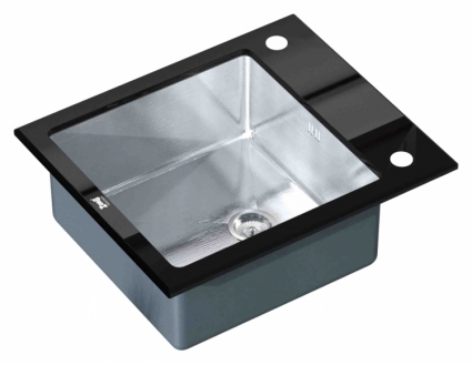 Мойка кухонная Zorg Inox Glass GL-6051-BLACK черное стекло брашированная, прямоугольная, 60x51 см