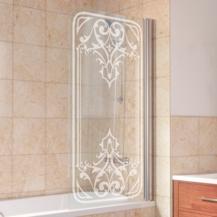 Шторка на ванну Vegas Glass EV 76 08 ARTDECO D2 R профиль глянцевый хром, стекло прозрачное рисунок, распашная, правая