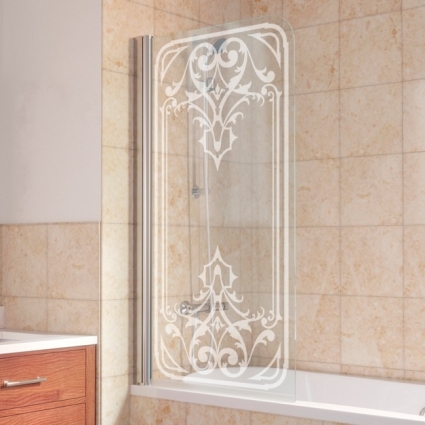 Шторка на ванну Vegas Glass EV 76 08 ARTDECO D2 L профиль глянцевый хром, стекло прозрачное рисунок, распашная, левая