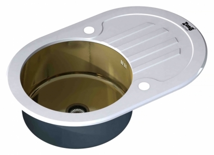 Мойка кухонная Zorg Inox Glass GL-7851-OV-WHITE-BRONZE белое стекло брашированная, овальная, 78x51 см
