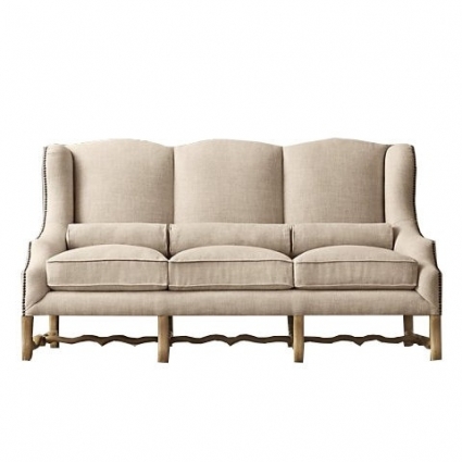 Диван RESTORATION HARDWARE Монсеньор кремового цвета с подлокотниками, с подушками