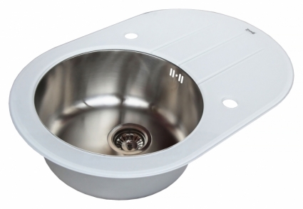 Мойка кухонная Zorg Inox Glass GL-5077-OV-WHITE белое стекло брашированная, овальная, 77x50 см