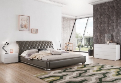 Кровать E-style серого цвета с мягким изголовьем 160X200, без ящиков