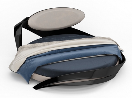 Кровать круглая Actual Design Brazo бело-синего цвета диаметр 220 с изголовьем, без ящиков