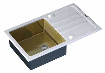 Мойка кухонная Zorg Inox Glass GL-7851-WHITE-BRONZE белое стекло брашированная, прямоугольная, 78x51 см