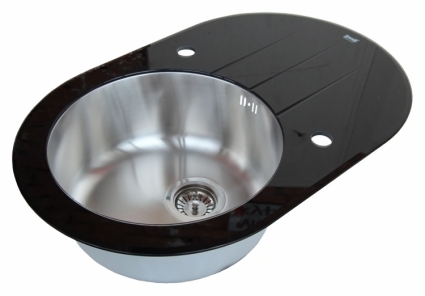 Мойка кухонная Zorg Inox Glass GL-5077-OV-BLACK черное стекло брашированная, овальная, 77x50 см