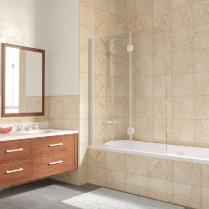 Шторка на ванну Vegas Glass E2V LUX 120 01 01 L профиль белый, стекло прозрачное, складная, левая