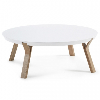 Журнальный столик Julia Grup La Forma Solid из массива дерева (белый) 90x90x32 см,  стиль скандинавский