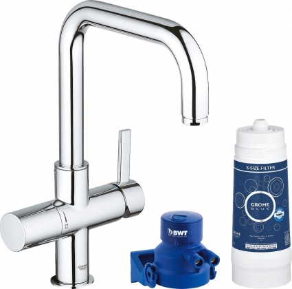Смеситель Grohe Blue 120438 для кухонной мойки с фильтром, хром, однорычажный, высота излива 25.1 см