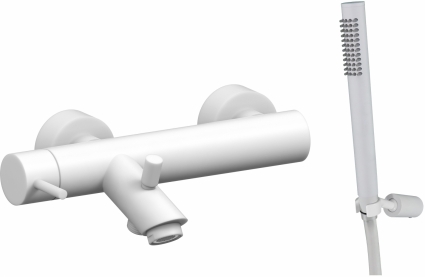 Смеситель Paffoni Light LIG023BO для ванны с душем, белый матовый, однорычажный, длина излива 15.4 см