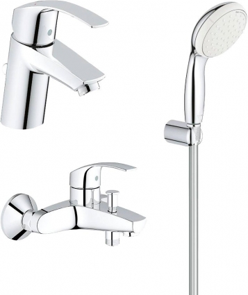 Душевой комплект Grohe Eurosmart 123582 для ванны с душем, хром, шланг пластиковый 175 см