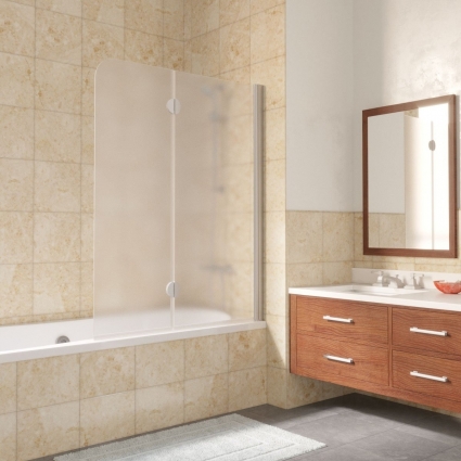 Шторка на ванну Vegas Glass E2V LUX 120 07 10 R профиль матовый хром, стекло сатин, складная, правая