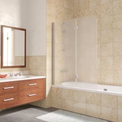 Шторка на ванну Vegas Glass E2V LUX 120 07 10 L профиль матовый хром, стекло сатин, складная, левая