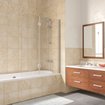 Шторка на ванну Vegas Glass E2V LUX 120 07 01 R профиль матовый хром, стекло прозрачное, складная, правая
