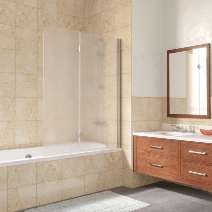 Шторка на ванну Vegas Glass E2V LUX 120 08 10 R профиль глянцевый хром, стекло сатин, складная, правая