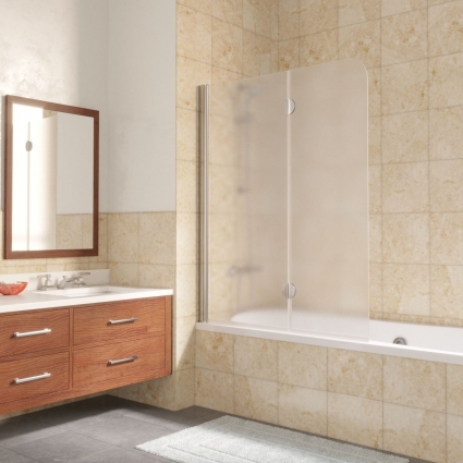 Шторка на ванну Vegas Glass E2V LUX 120 08 10 L профиль глянцевый хром, стекло сатин, складная, левая