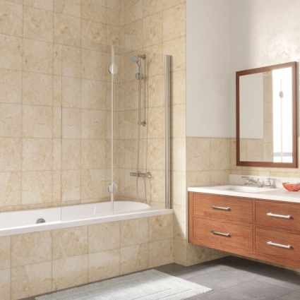 Шторка на ванну Vegas Glass E2V LUX 120 08 01 R профиль глянцевый хром, стекло прозрачное, складная, правая