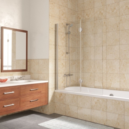 Шторка на ванну Vegas Glass E2V LUX 120 08 01 L профиль глянцевый хром, стекло прозрачное, складная, левая