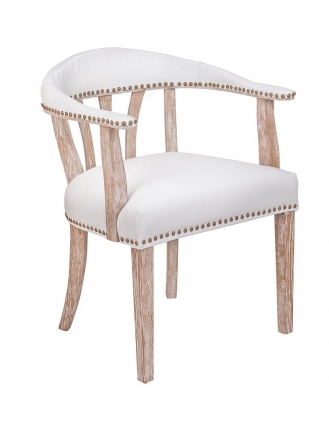 Стул с подлокотниками Mak-interior Tanner white leather белого цвета, 58x55x76 см,  стиль классический