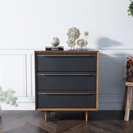 Комод Этажерка Bruni Black с тремя выдвижными ящиками, 90x45x80 см,  стиль скандинавский