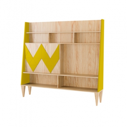 Стенка для гостиной Woodi Woo Wall с геометрическим узором желтого цвета, без ящиков,  стиль скандинавский